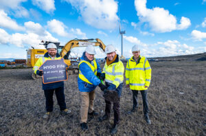 Picture shows; Left to right, Chris Park, H100 Fife Project Director, David Ross, Leader of Fife Council, Mark Wild, Chief Executive of SGN and Ken Gourlay, Executive Director of Fife Council dig there first sod at the start of the building phase of the H100Fife Project